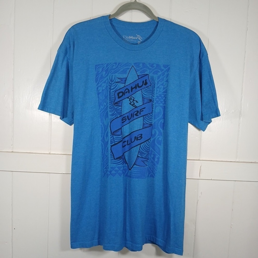 Da Hui T-Shirt Graphic Logo Tee Men's XL Blue Cotton Beach Surf Club Hawaii SS
